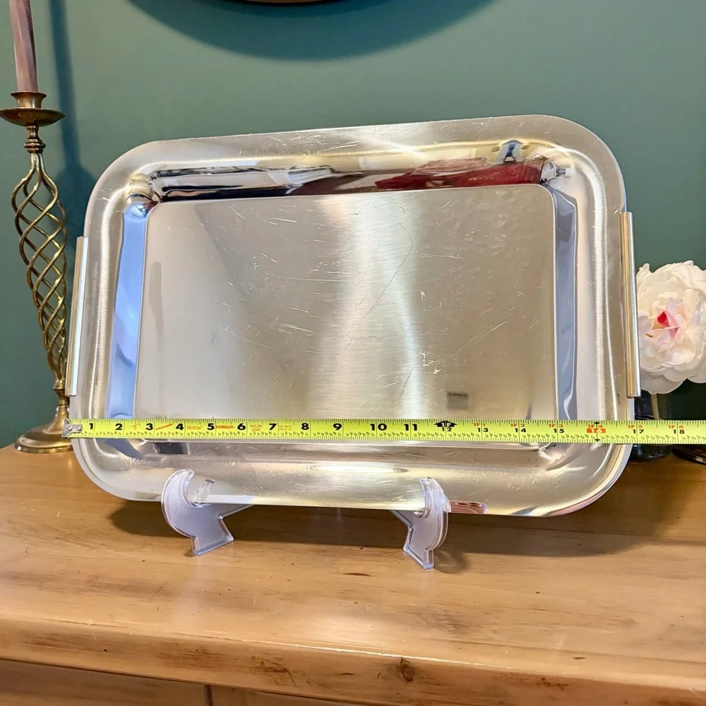 Vintage SUMMIT 18/10 Stainless Steel Tray with Gold Plated Handles Made in Italy